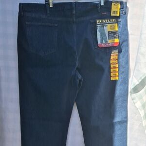 Rustler Men's Relaxed Fit Dark Blue Jeans 48×32